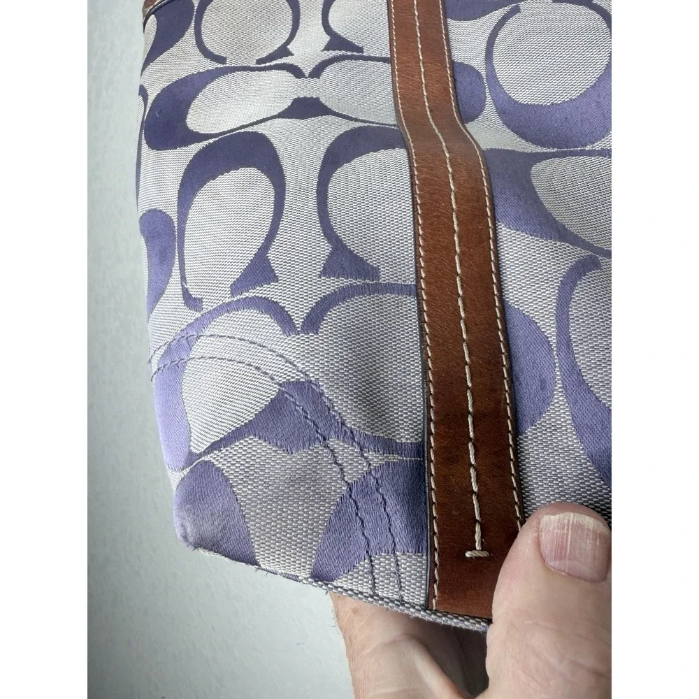 Y2K Coach Signature Jacquard Tote Shoulder Bag Purple Monogram F13097 Purse Rare